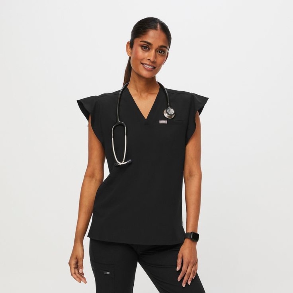 Figs Black Women's Natal Flutter Sleeve Top
